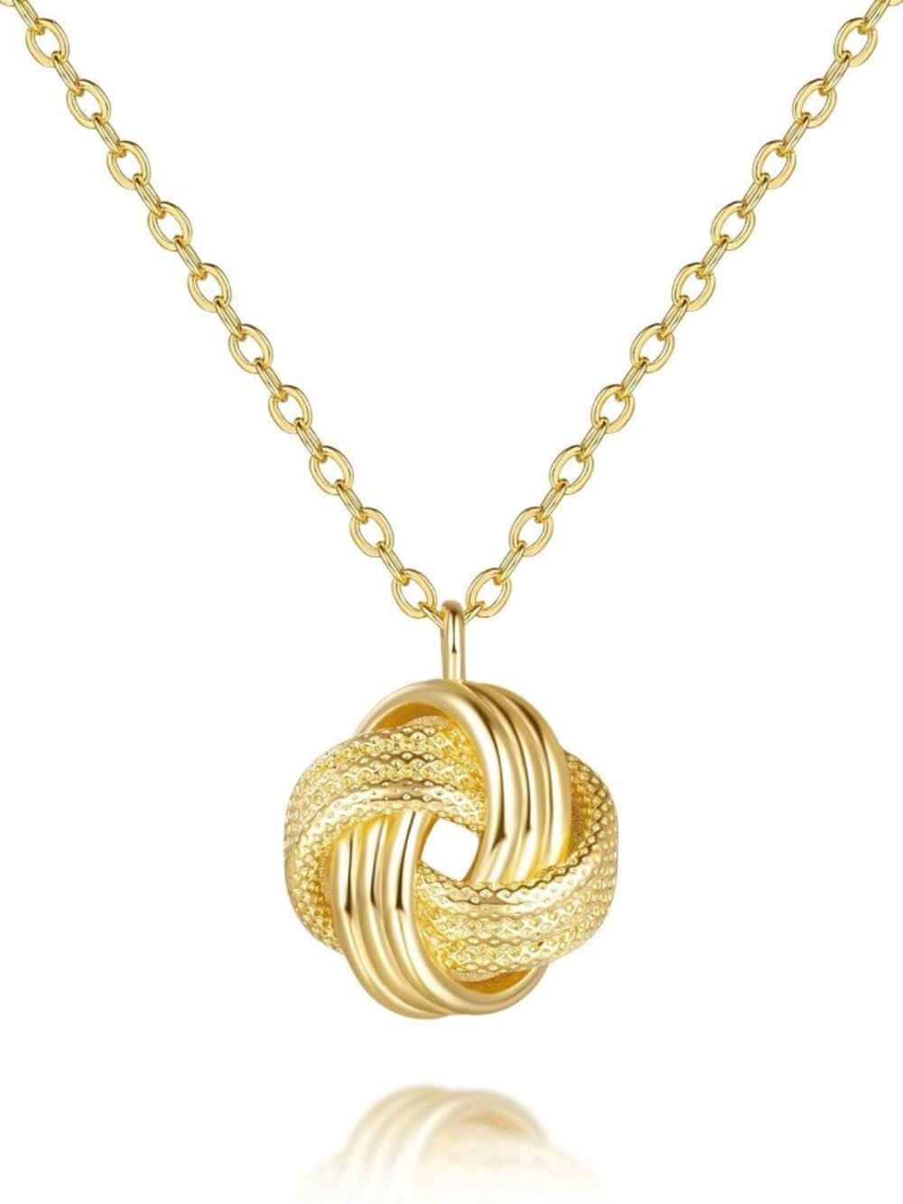 Trendy 14K Gold Love Knot Pendant Necklace - Artistic Interlocking Circle Design